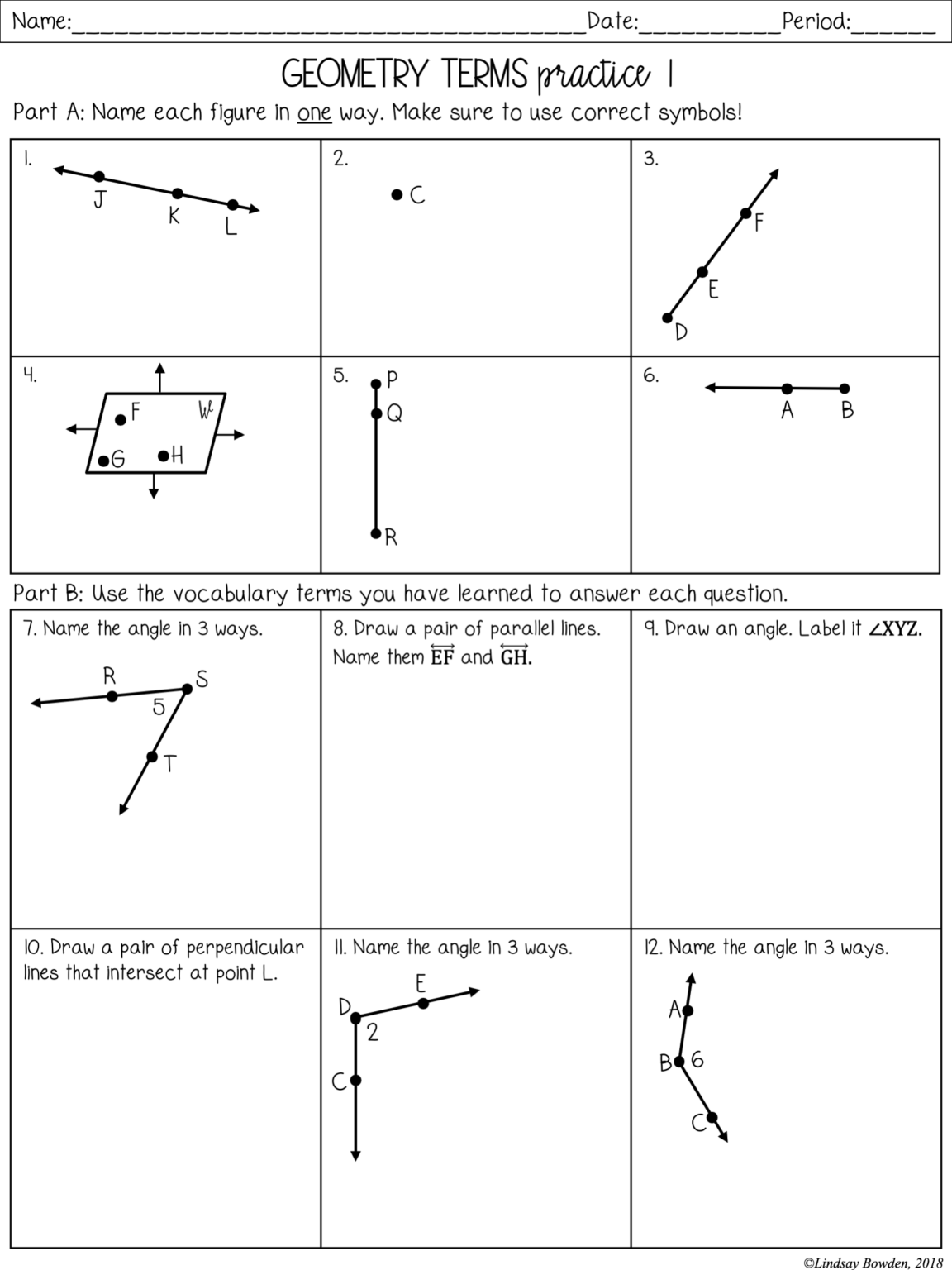 Geometry Terms Notes And Worksheets Lindsay Bowden