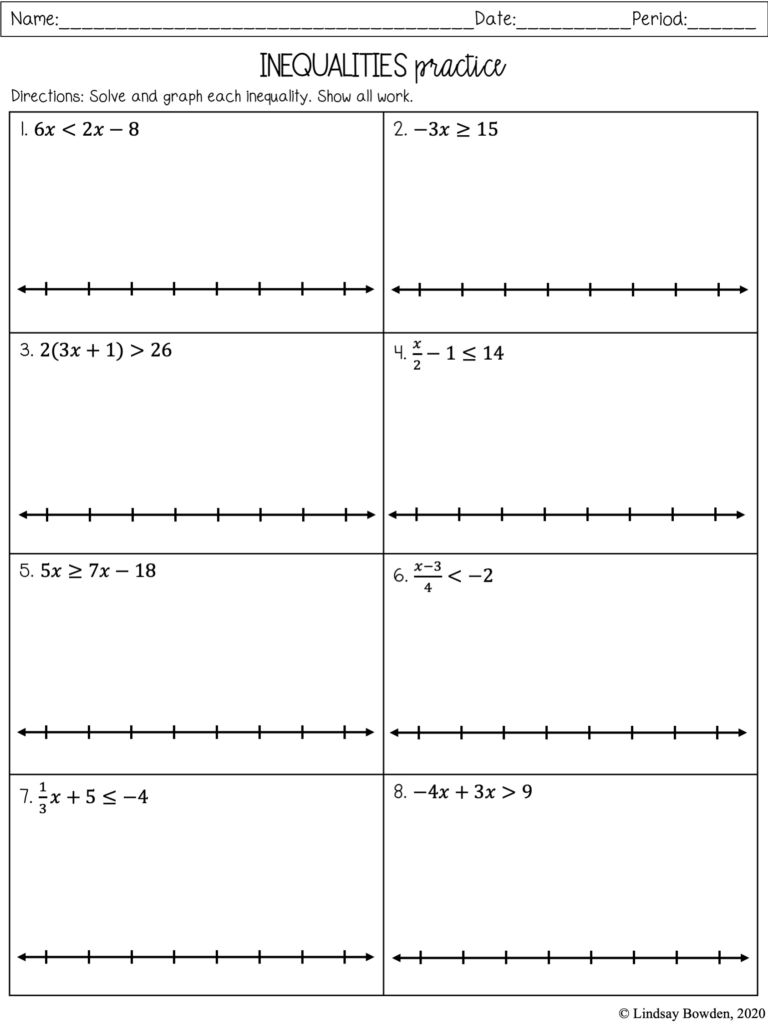 One Variable Inequalities Notes And Worksheets Lindsay Bowden