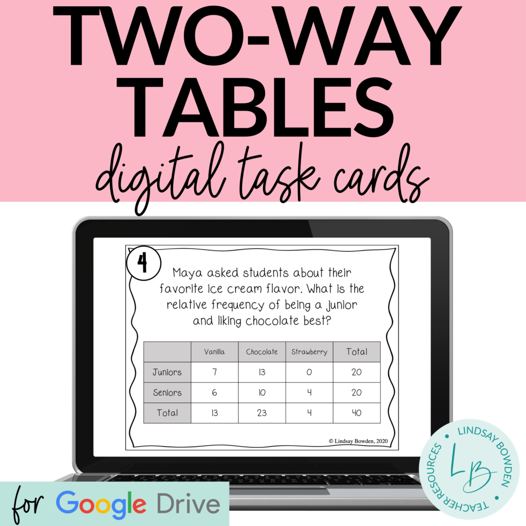 Two Way Tables Digital Task Cards Lindsay Bowden