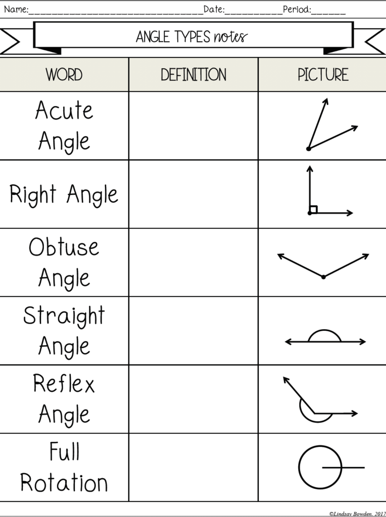 Angle Types Notes And Worksheets Lindsay Bowden