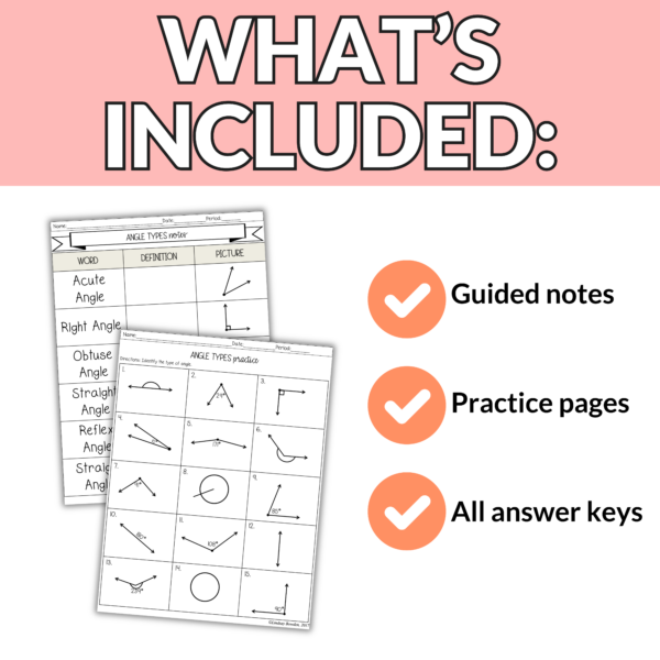 Types of Angles Notes and Worksheets for Geometry Review | 8th - 10th Grade Math - Image 3