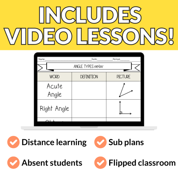 Types of Angles Notes and Worksheets for Geometry Review | 8th - 10th Grade Math - Image 4