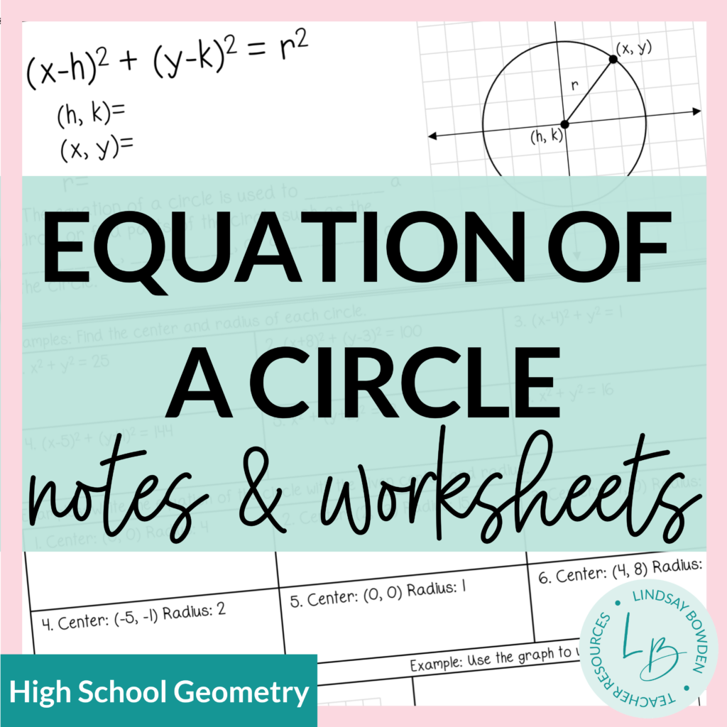 Equation Of A Circle Notes And Worksheets Lindsay Bowden