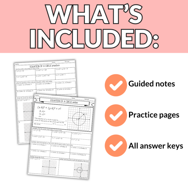 Equation of a Circle Notes and Worksheets for 9th – 11th Grade Geometry - Image 3