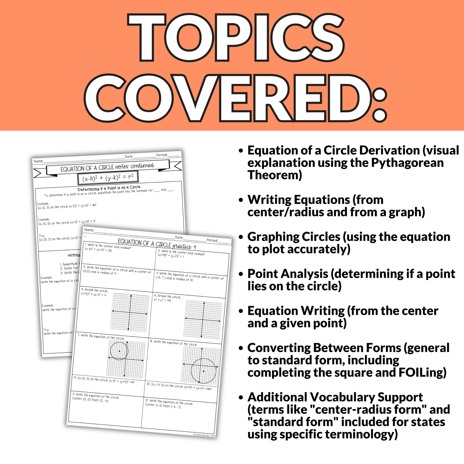 Equation of a Circle Notes and Worksheets for 9th – 11th Grade Geometry ...