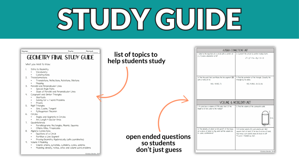 Editable Geometry Final Exam with Study Guide | No Prep | 8th - 11th - Image 3