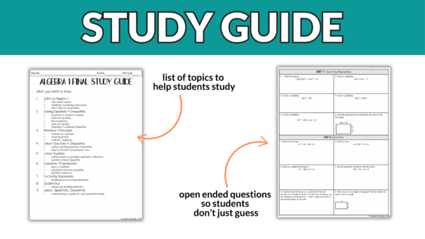 Algebra 1 Final Exam with Study Guide (Editable) - Image 3