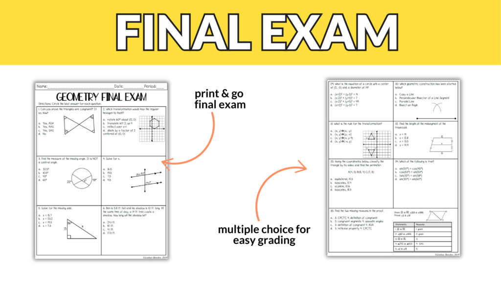 Editable Geometry Final Exam with Study Guide | No Prep | 8th - 11th - Image 4