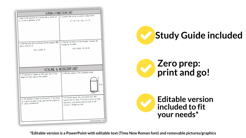 Editable Geometry Final Exam with Study Guide | No Prep | 8th - 11th - Image 6
