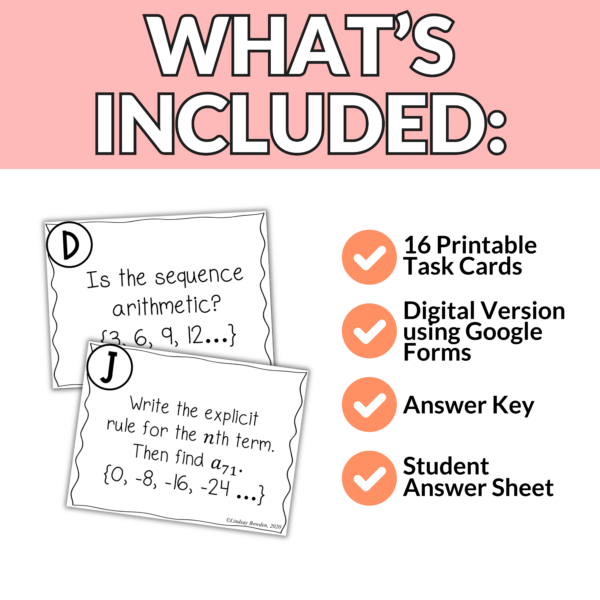 Arithmetic Sequences with Recursive and Explicit Rules Task Cards for Algebra 1 - Image 2