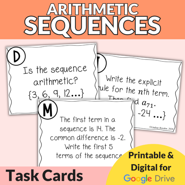 Arithmetic Sequences with Recursive and Explicit Rules Task Cards for Algebra 1