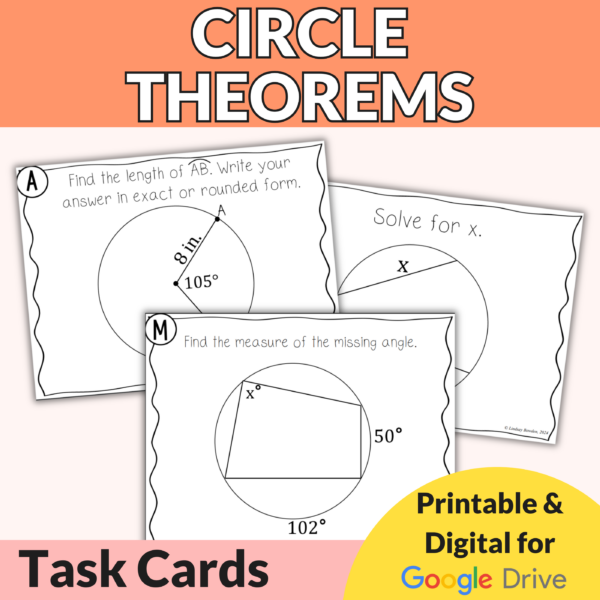 Circle Theorems: Segments, Arcs, & Angles Task Cards for High School Geometry