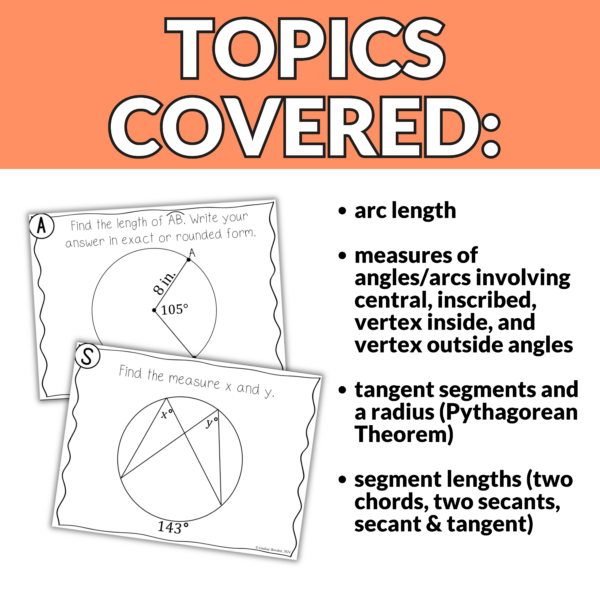 Circle Theorems: Segments, Arcs, & Angles Task Cards for High School Geometry - Image 3