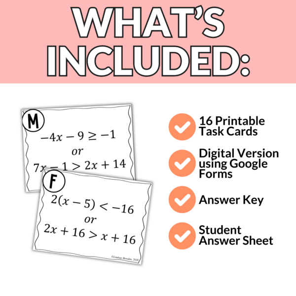 Solving Compound Inequalities and Graphing Task Cards Activity for Algebra 1 - Image 2