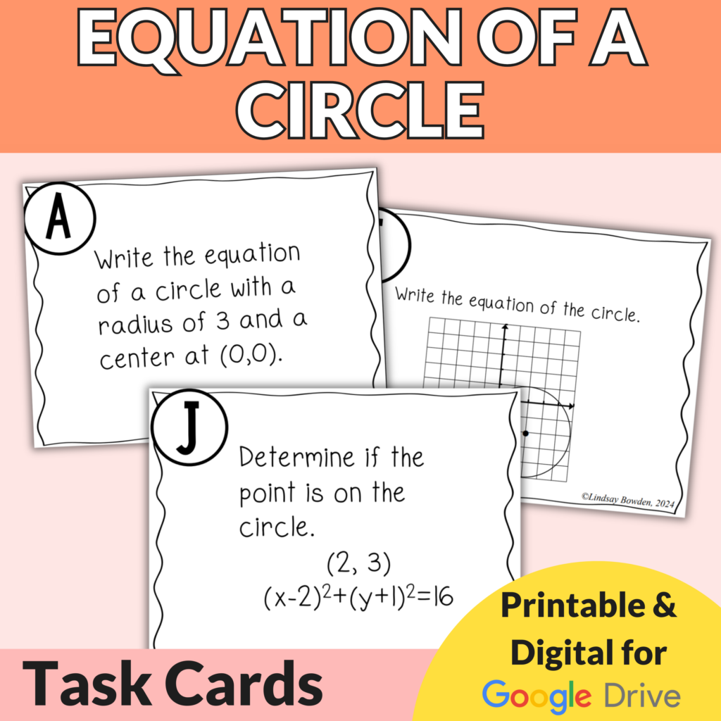 Equation of a Circle Task Cards