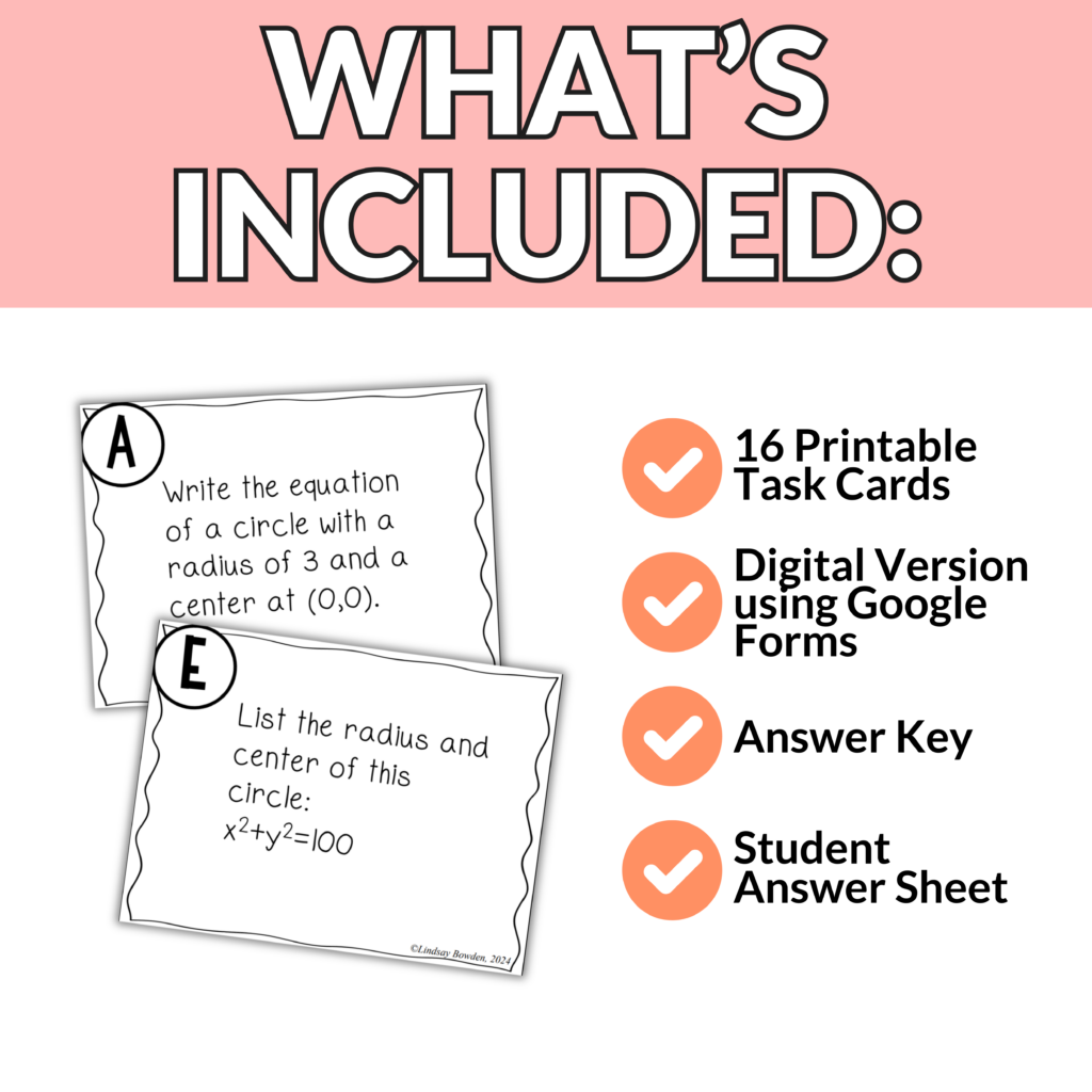 Equation of a Circle Task Cards - Image 2