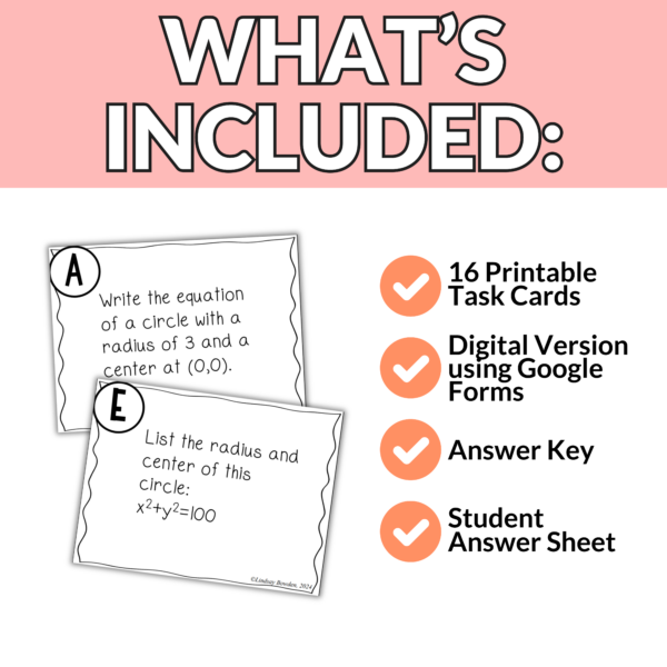 Equation of a Circle Task Cards - Image 2