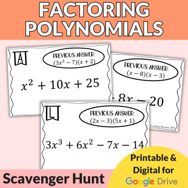 Factoring Polynomials Scavenger Hunt