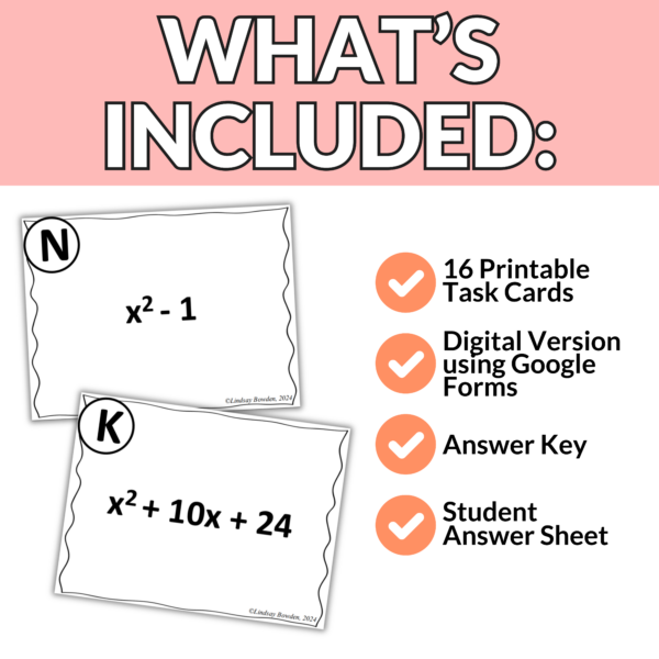 Factoring Quadratics Task Cards - Image 2