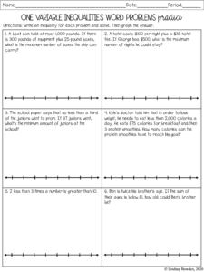 One Variable Inequalities Notes and Worksheets - Lindsay Bowden