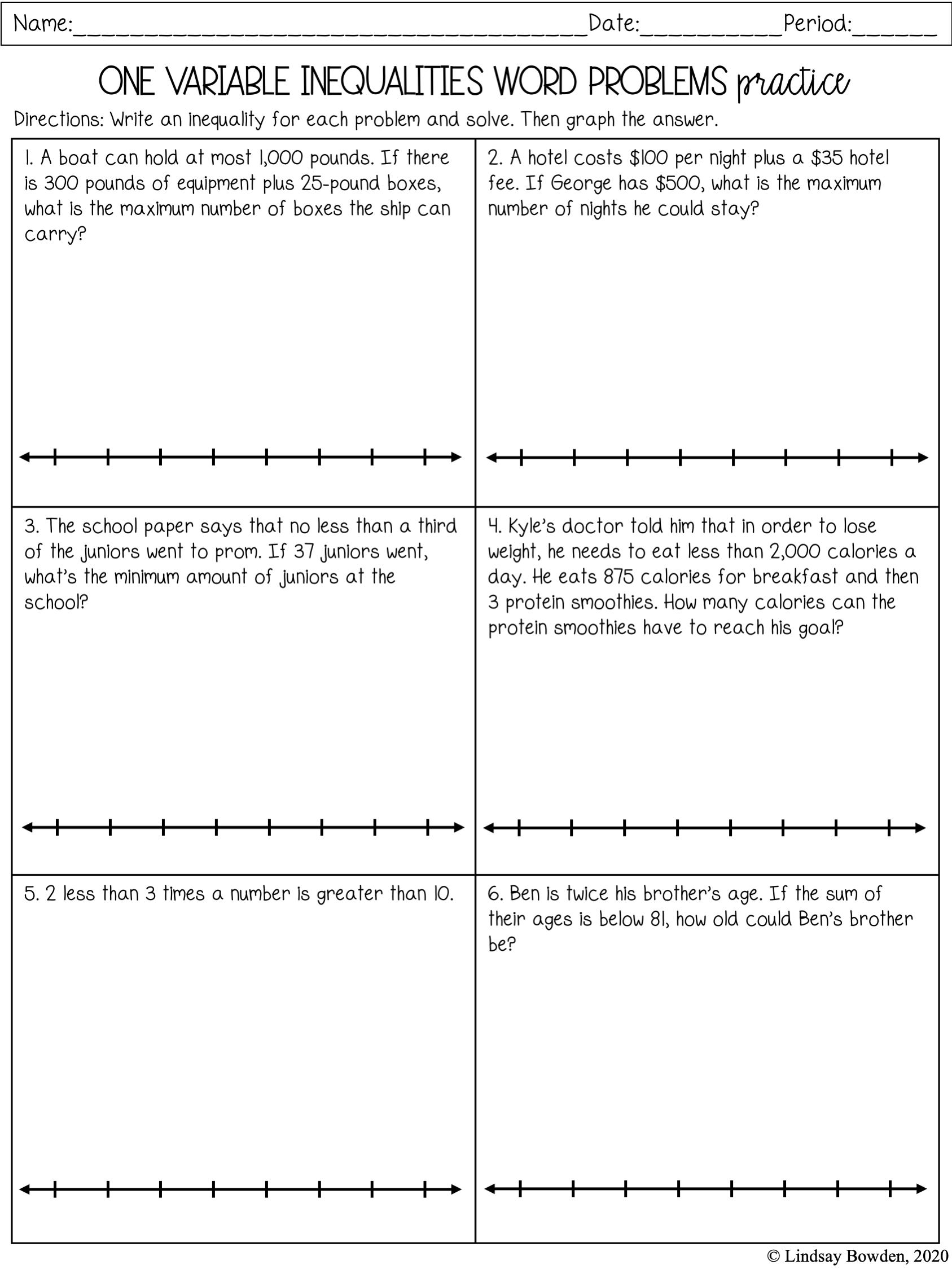 One Variable Inequalities Notes and Worksheets Lindsay Bowden