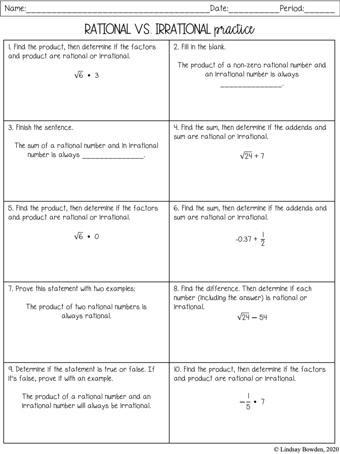 Real Number System Worksheet