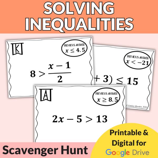 Solving Inequalities Scavenger Hunt