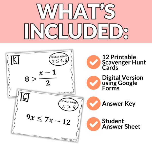 Solving Inequalities Scavenger Hunt - Image 2