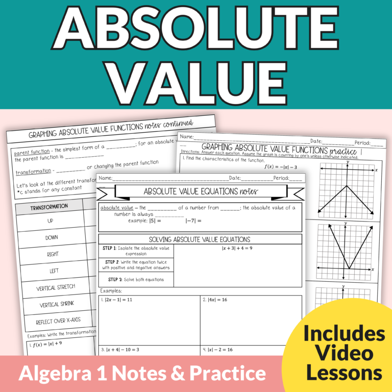 Absolute Value Notes and Worksheets - Lindsay Bowden