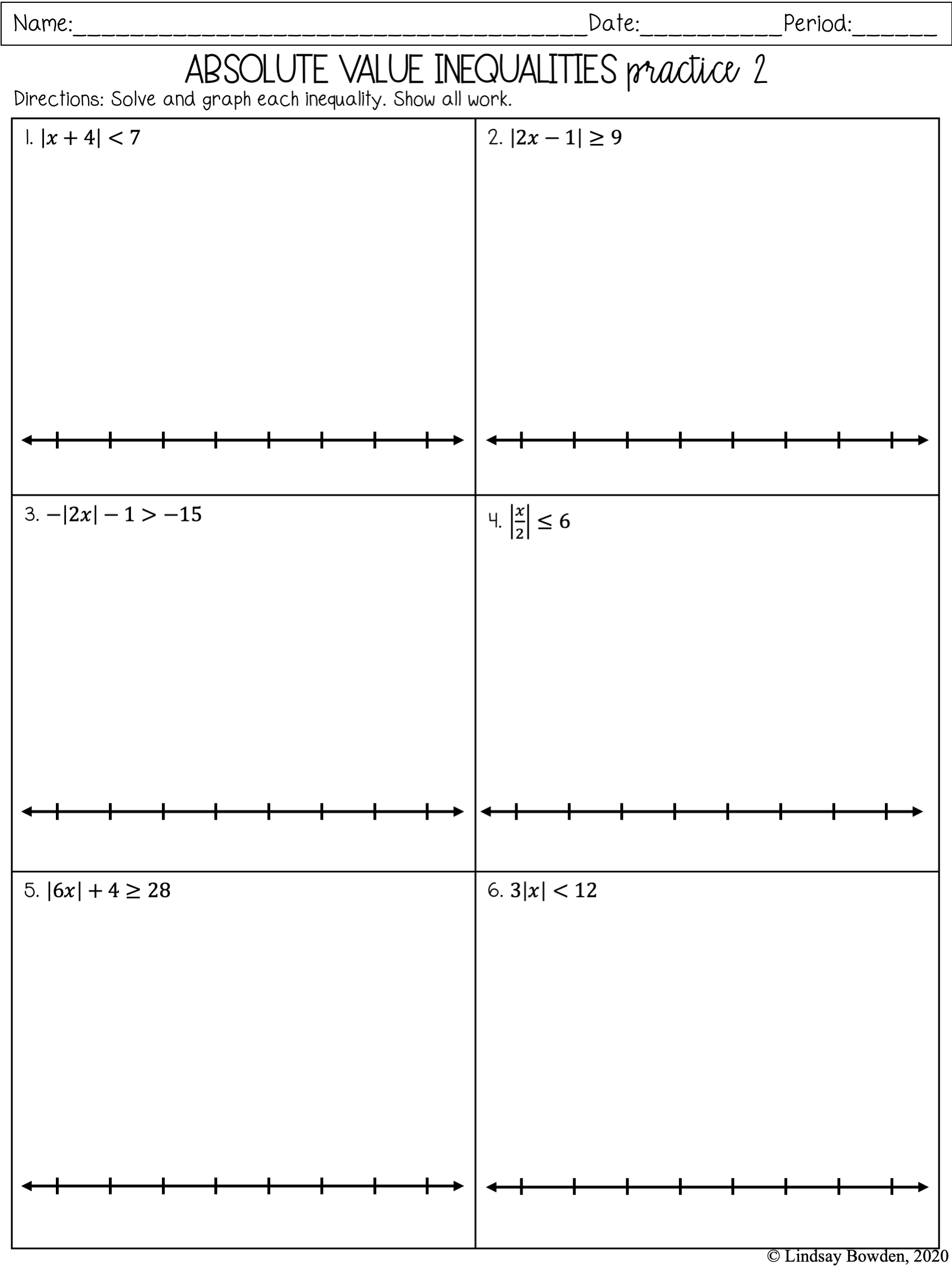 Absolute Value Notes and Worksheets - Lindsay Bowden Within Solving Absolute Value Inequalities Worksheet