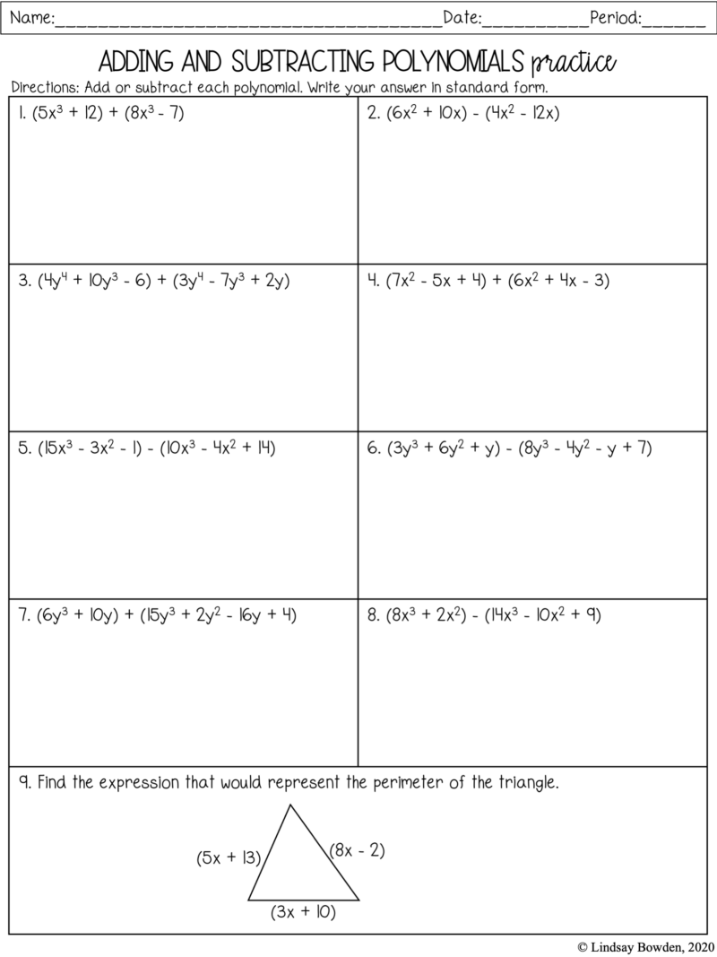 Adding Subtracting And Multiplying Polynomials Worksheet Printable Word Searches
