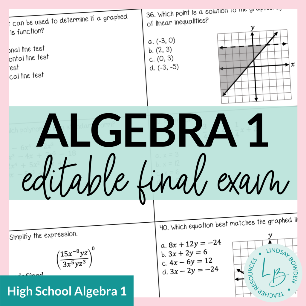 Algebra 1 Final Exam With Study Guide (Editable) - Lindsay Bowden