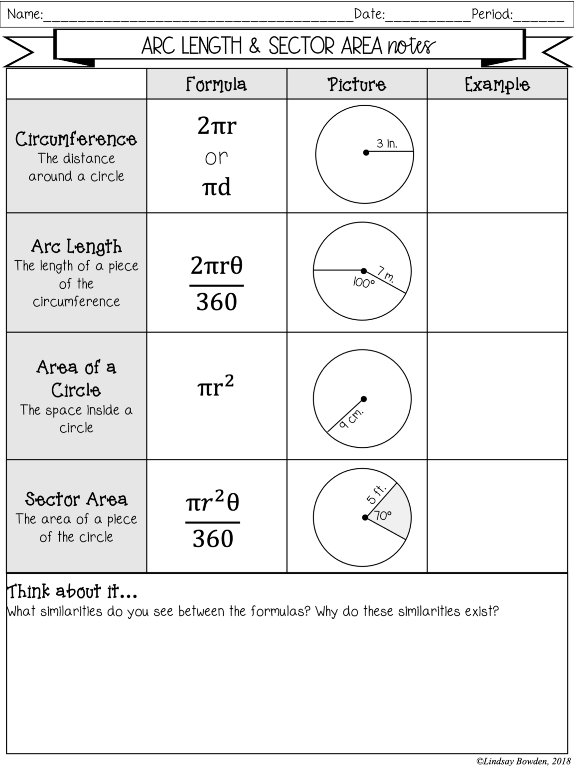 length of the arc worksheet