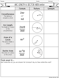 Arc Length and Sector Area Notes and Worksheets - Lindsay Bowden