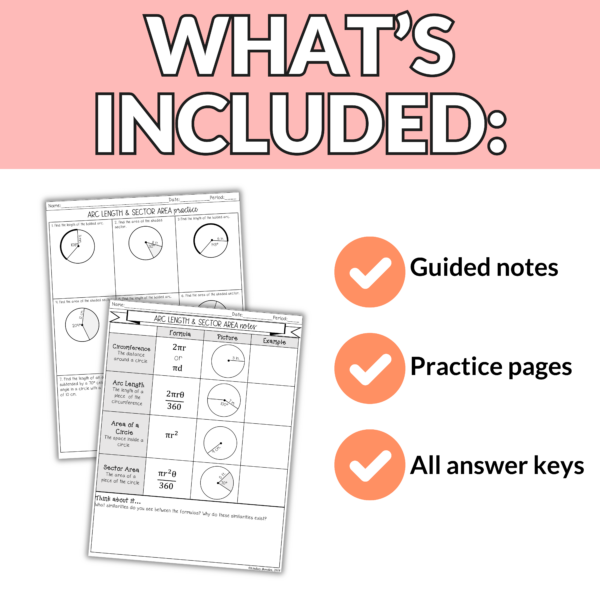Arc Length and Sector Area Notes and Worksheets for 9th – 11th Grade Geometry - Image 3