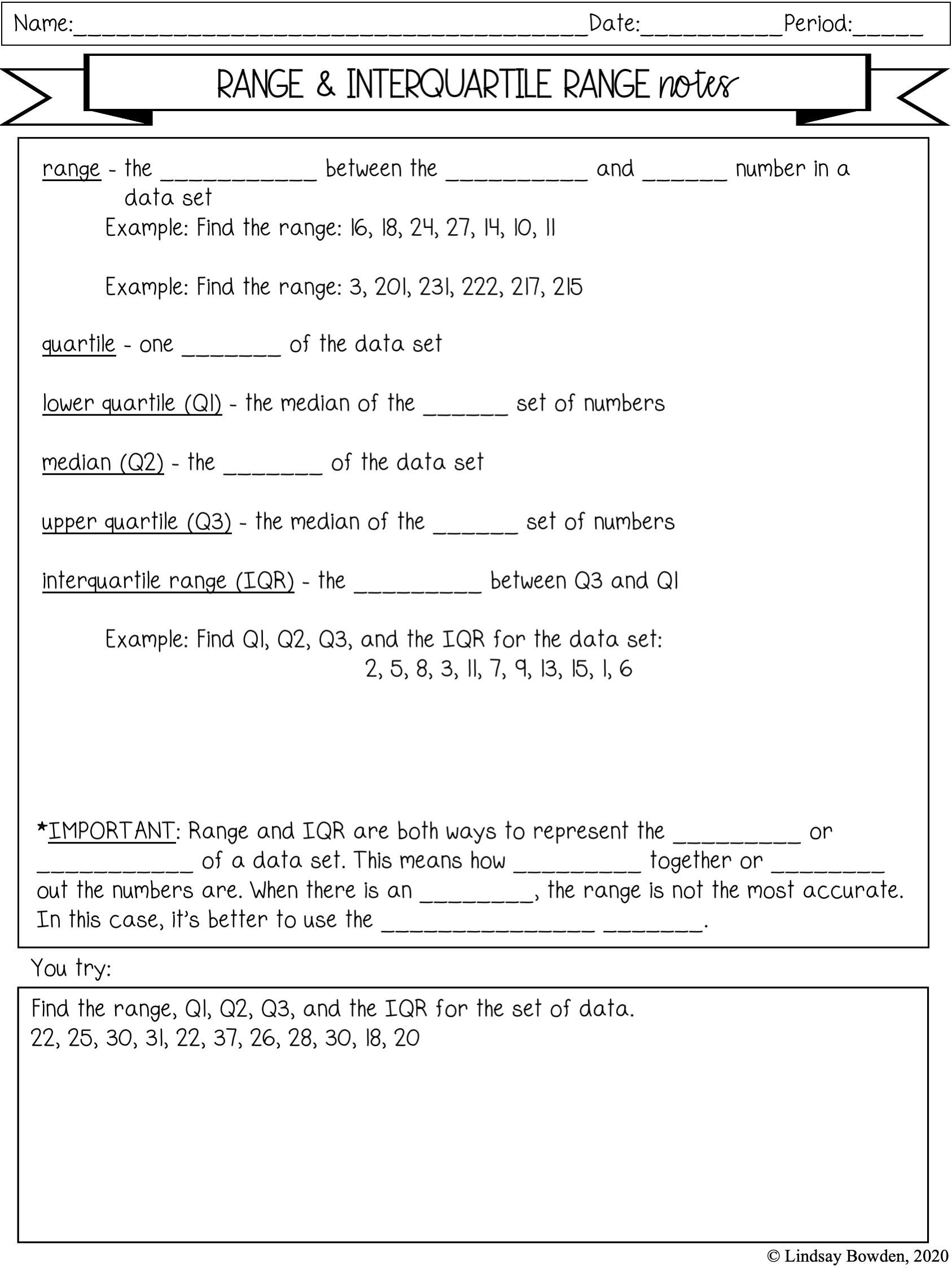 Box and Whisker Plots Notes and Worksheets - Lindsay Bowden With Box And Whisker Plot Worksheet