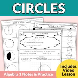 Circle Notes and Worksheets: Angles, Tangents, and Segments for 9th – 11th Grade Geometry