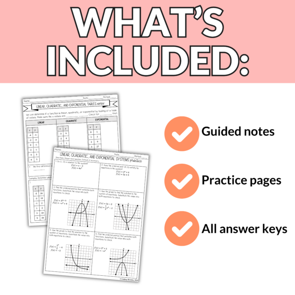 Linear, Quadratic, Exponential Notes and Worksheets - Image 2