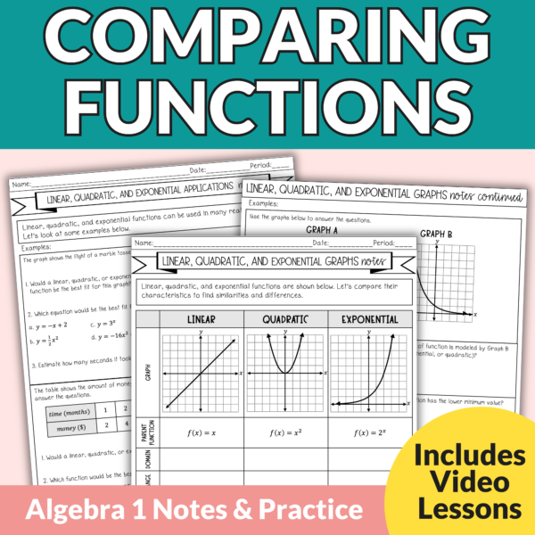 Linear, Quadratic, Exponential Notes and Worksheets