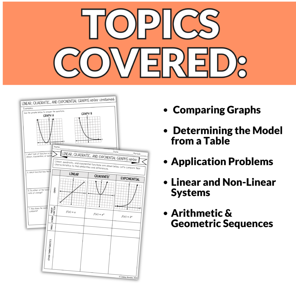 Comparing Functions | Linear, Quadratic, and Exponential Notes & Worksheets - Image 4