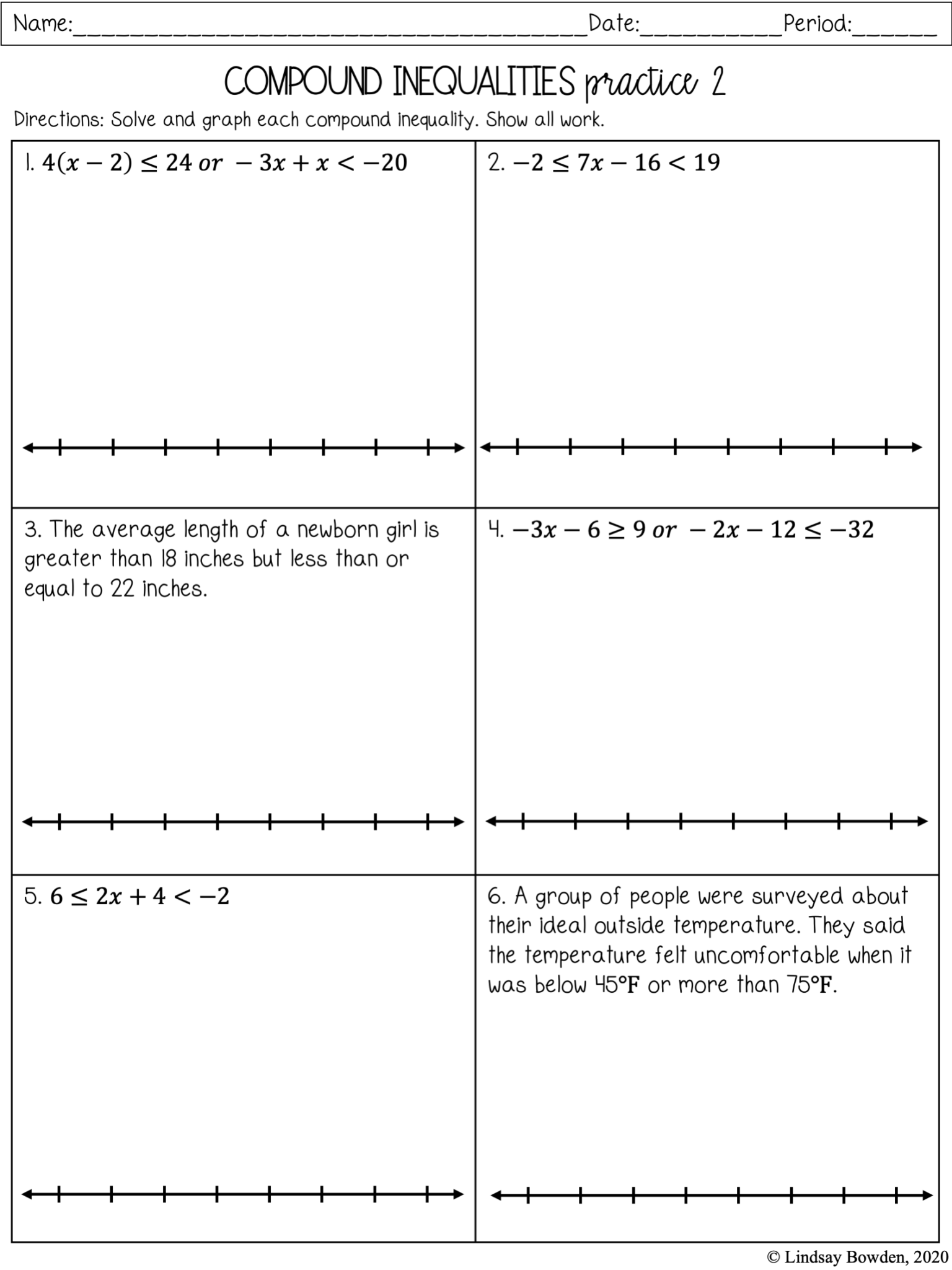 Compound Inequalities Notes And Worksheets Lindsay Bowden