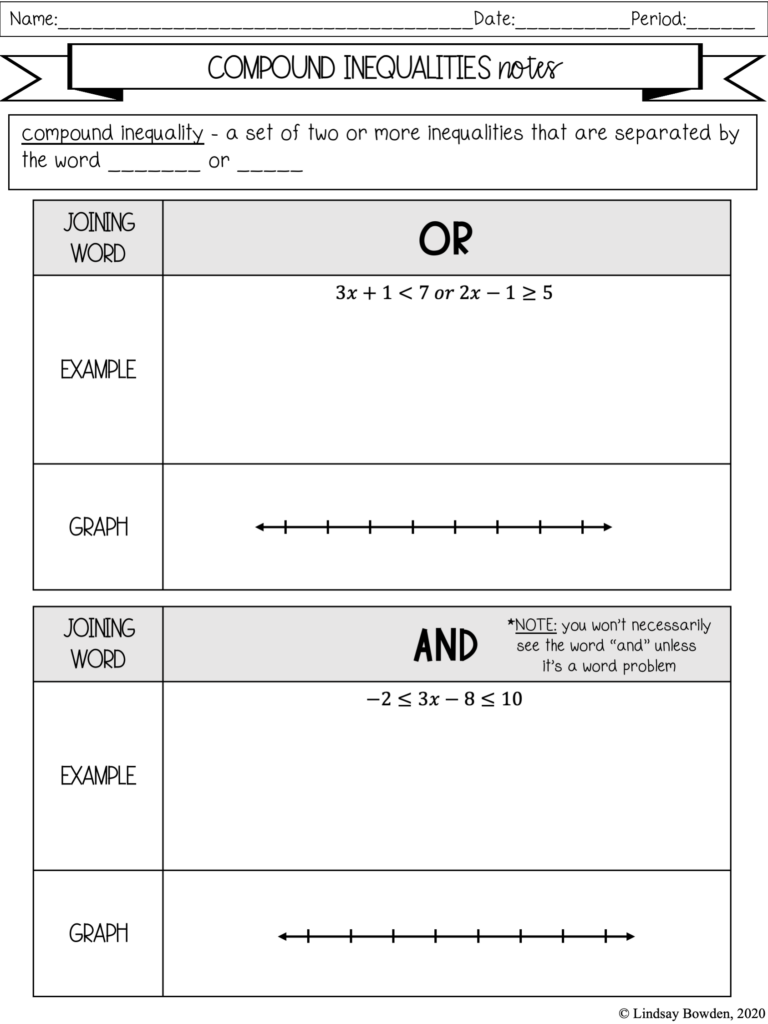 Compound Inequalities Notes and Worksheets - Lindsay Bowden