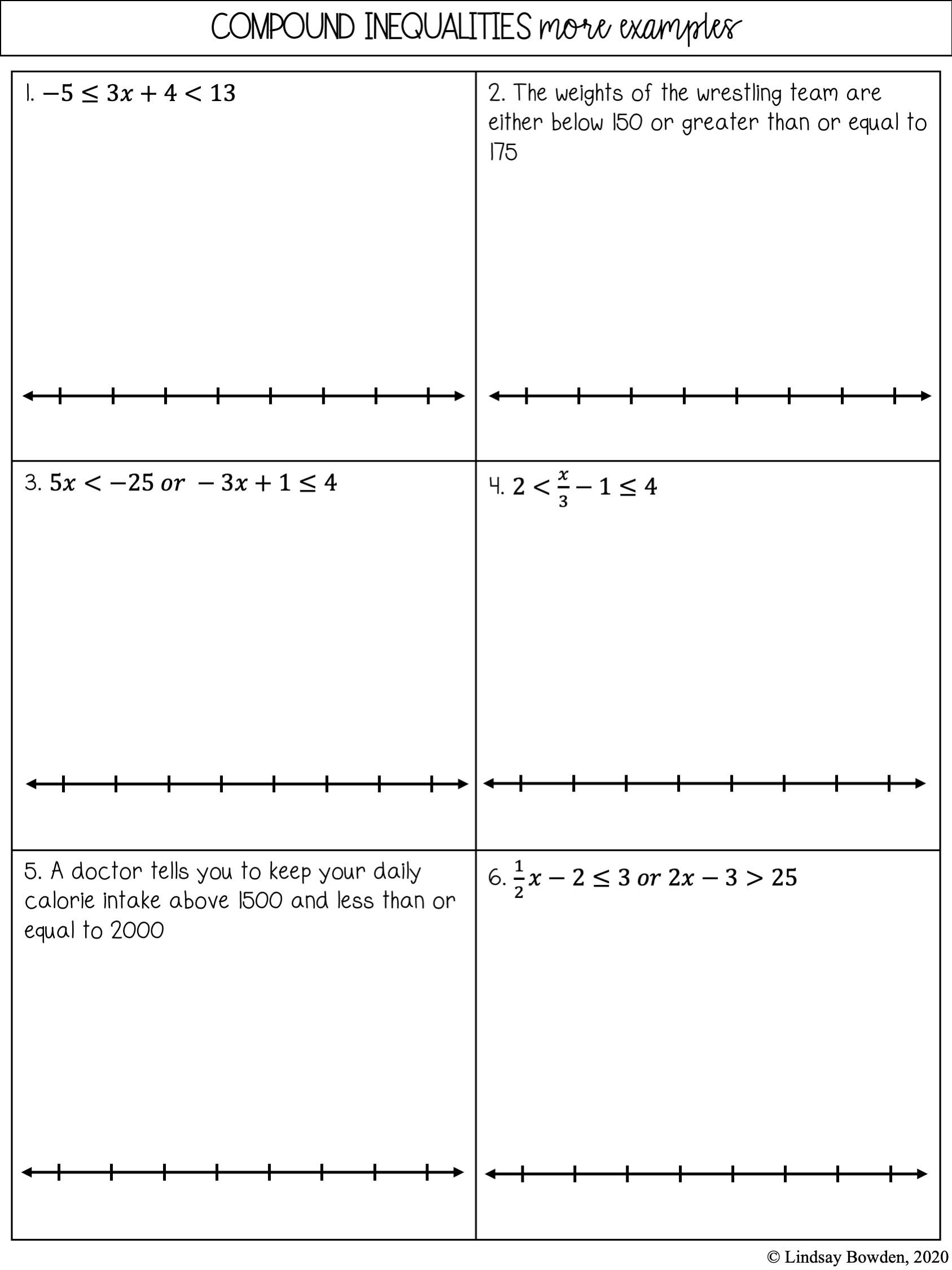 Compound Inequalities Notes and Worksheets - Lindsay Bowden For Solving Two Step Inequalities Worksheet