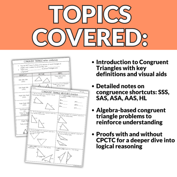 Congruent Triangles with Proofs Notes and Worksheets | 9th - 12th Grade Geometry - Image 2