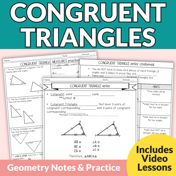 Congruent Triangles with Proofs Notes and Worksheets | 9th - 12th Grade Geometry