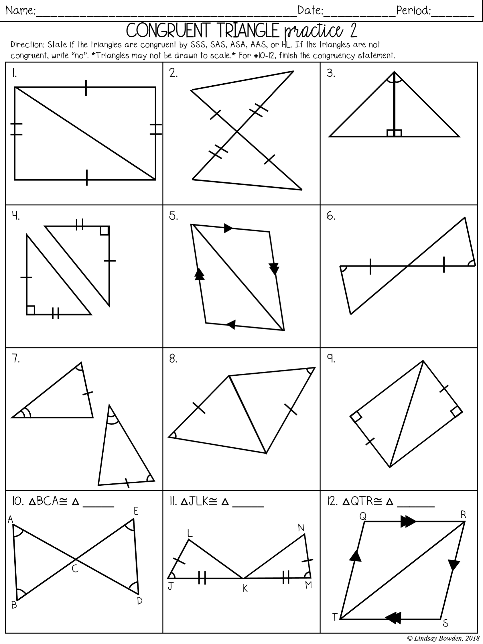 Identifying Congruent Triangles Worksheet