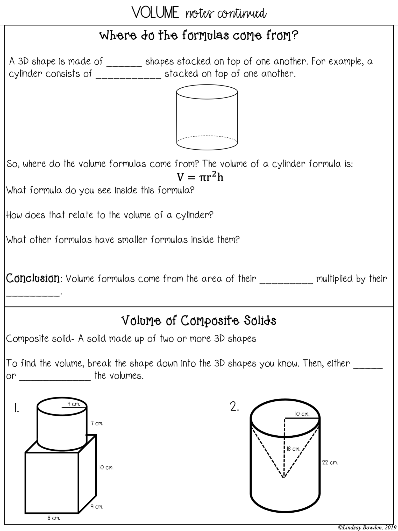 Volume and Cross Sections Notes and Worksheets - Lindsay Bowden