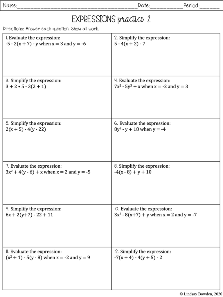 Expressions Notes and Worksheets - Lindsay Bowden