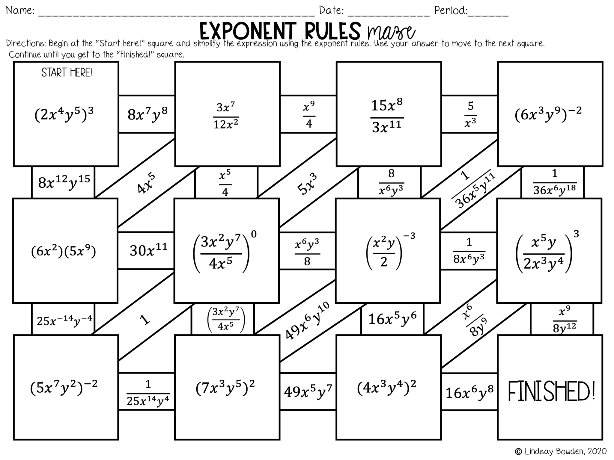 Exponent Rules Digital Maze Lindsay Bowden