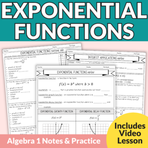 Exponential Functions Notes and Worksheets for 8th - 11th Grade Algebra 1